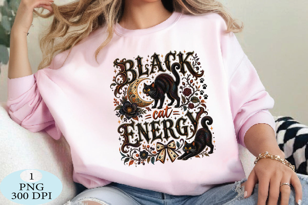 Black Cat Energy Halloween PNG