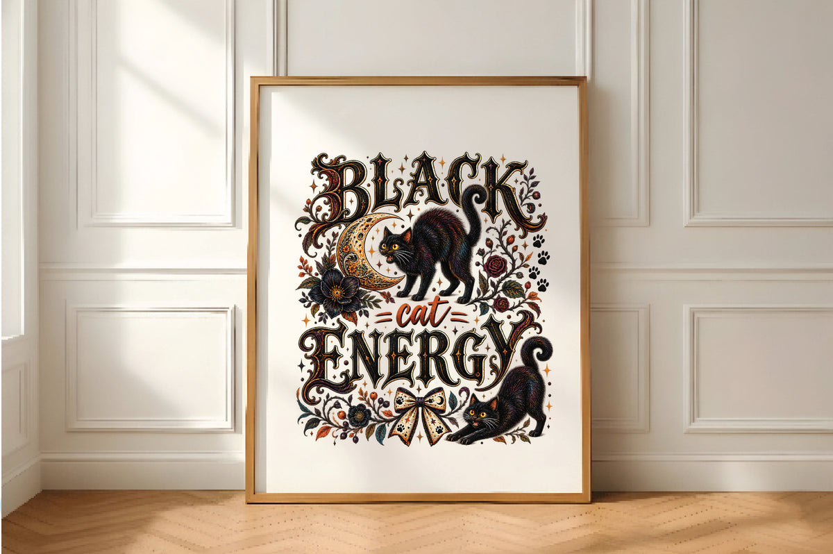 Black Cat Energy Halloween PNG