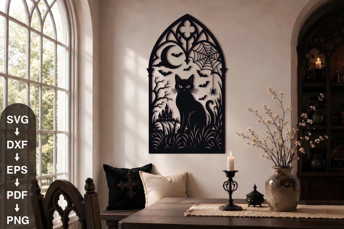 Black Cat Gothic Arch Halloween SVG
