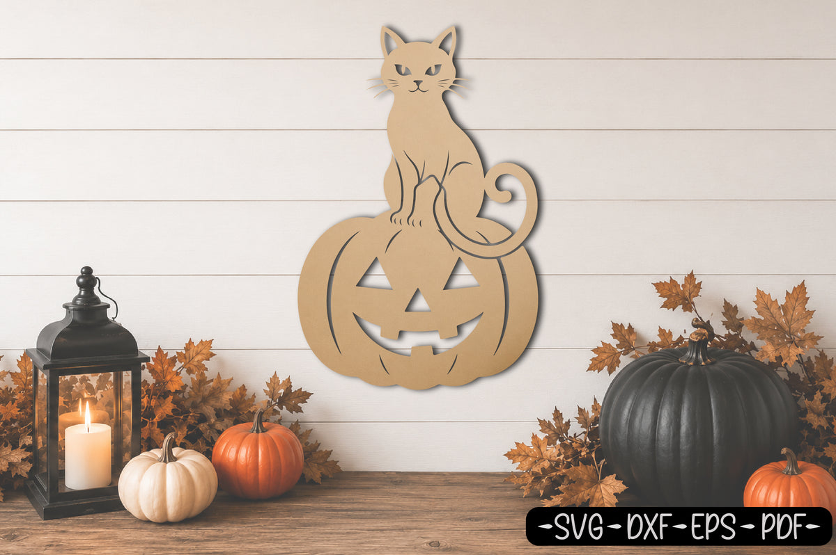 Black Cat Pumpkin Halloween Laser Cut SVG | Spooky Cat