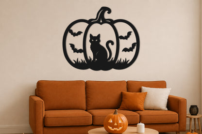 Black Cat Pumpkin Halloween Laser Cut SVG | Halloween Cat SVG Design