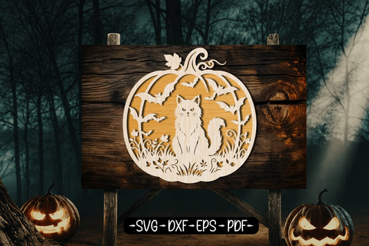 Black Cat Pumpkin Halloween Laser Cut SVG Design