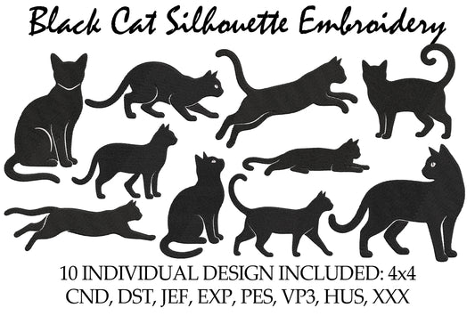 Black Cat Silhouette Embroidery Bundle
