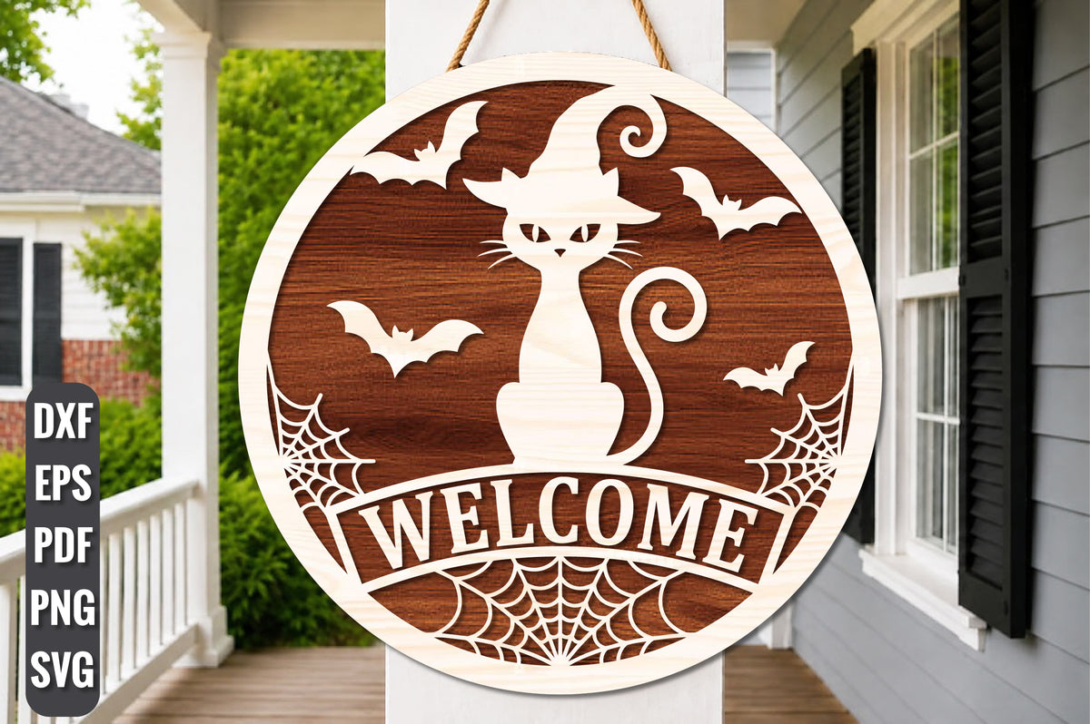 Black Cat Welcome Laser Cut SVG