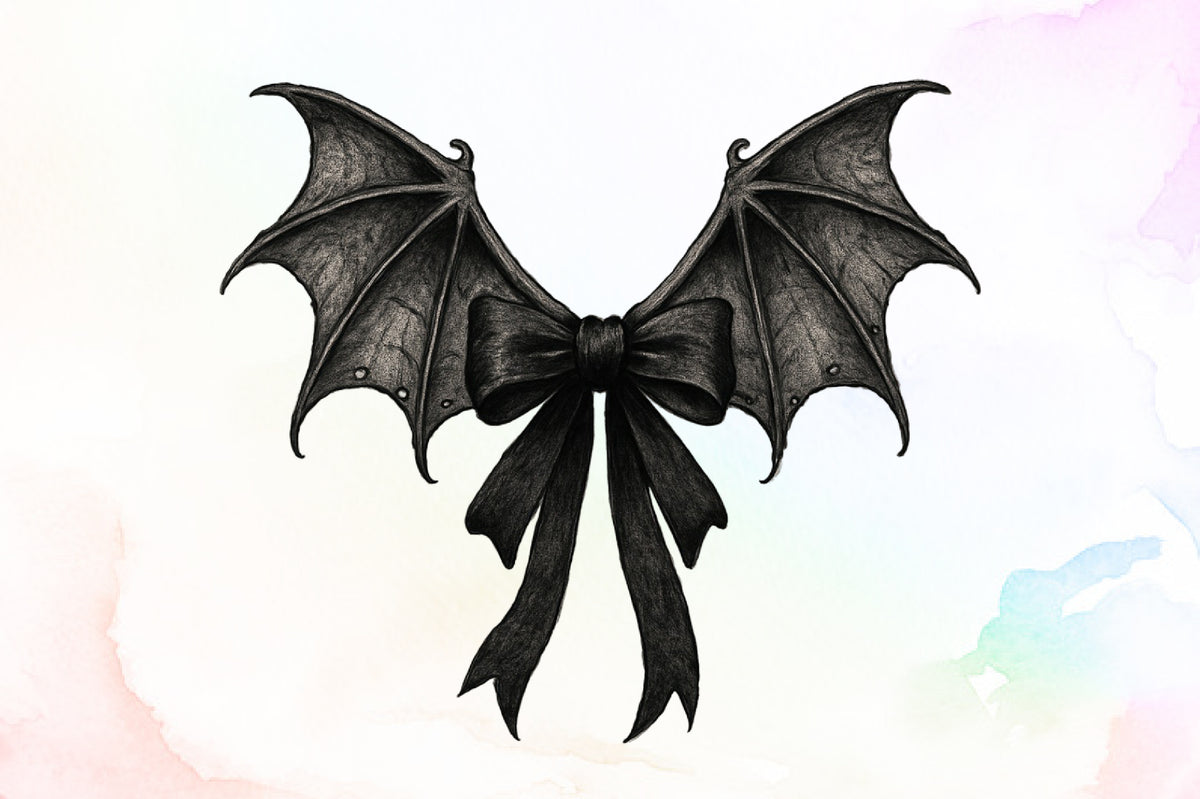 Black Coquette Bat Bow Retro Halloween PNG Spooky Gothic Design