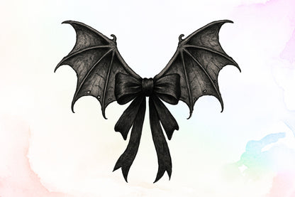 Black Coquette Bat Bow Retro Halloween PNG Spooky Gothic Design