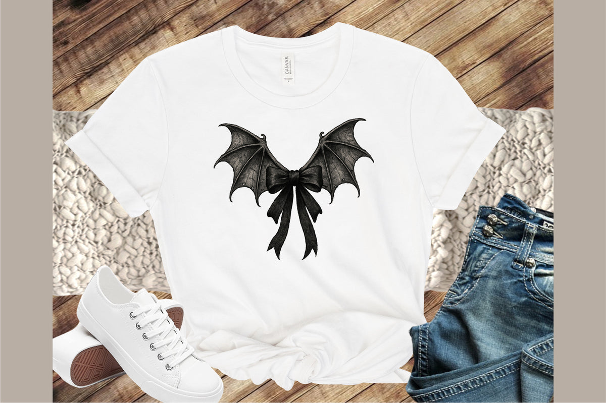 Black Coquette Bat Bow Retro Halloween PNG Spooky Gothic Design