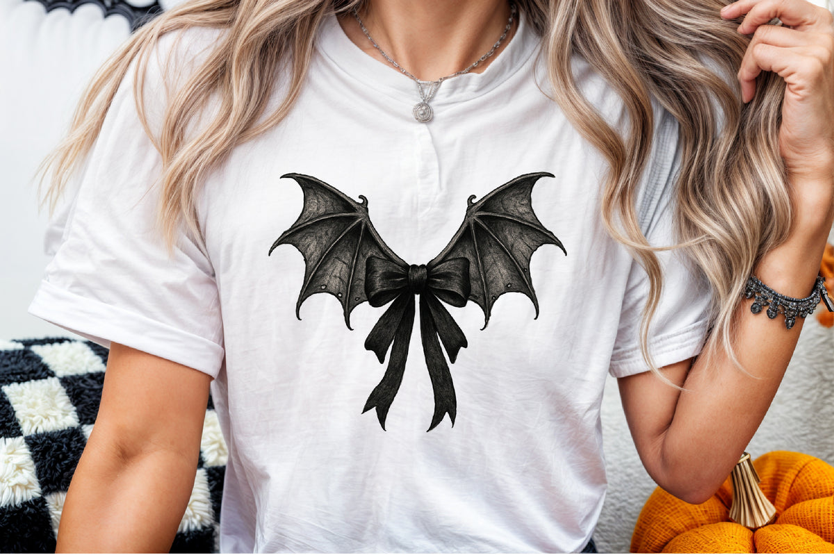 Black Coquette Bat Bow Retro Halloween PNG Spooky Gothic Design