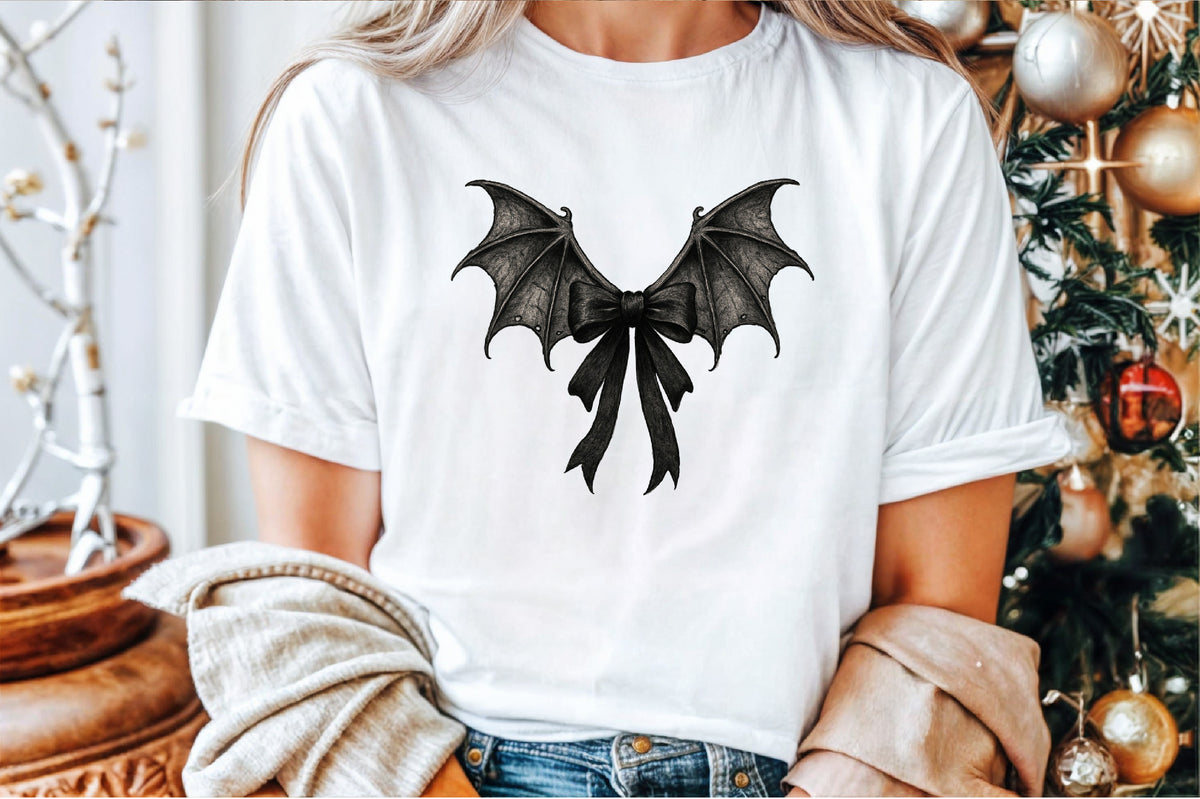 Black Coquette Bat Bow Retro Halloween PNG Spooky Gothic Design