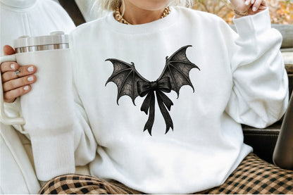 Black Coquette Bat Bow Retro Halloween PNG Spooky Gothic Design
