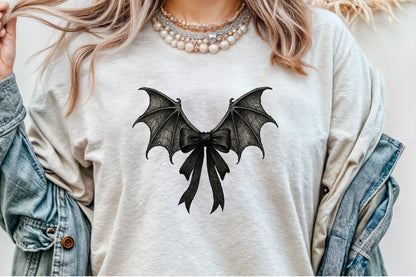 Black Coquette Bat Bow Retro Halloween PNG Spooky Gothic Design