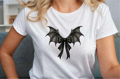 Black Coquette Bat Bow Retro Halloween PNG Spooky Gothic Design