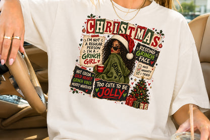 Christmas Resting Grinch Face Black Girl PNG Sublimation Design