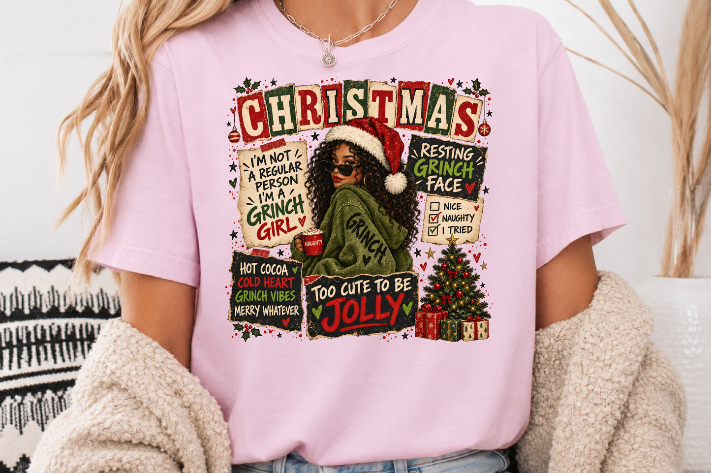 Christmas Resting Grinch Face Black Girl PNG Sublimation Design