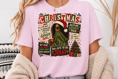 Christmas Resting Grinch Face Black Girl PNG Sublimation Design