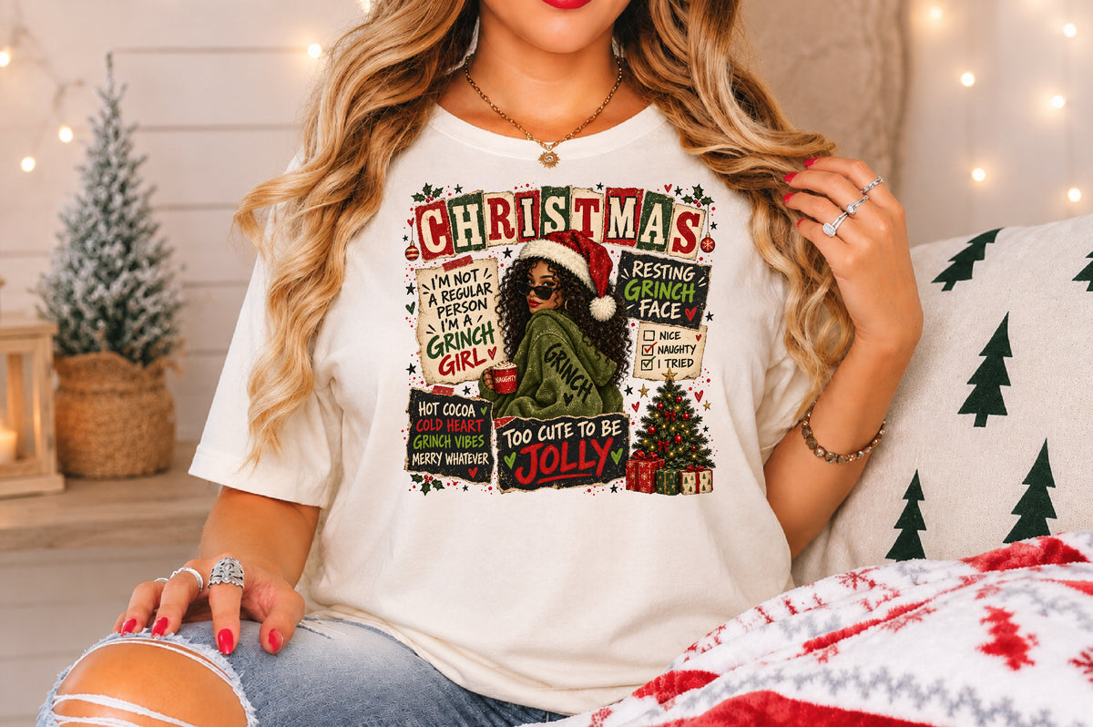 Christmas Resting Grinch Face Black Girl PNG Sublimation Design