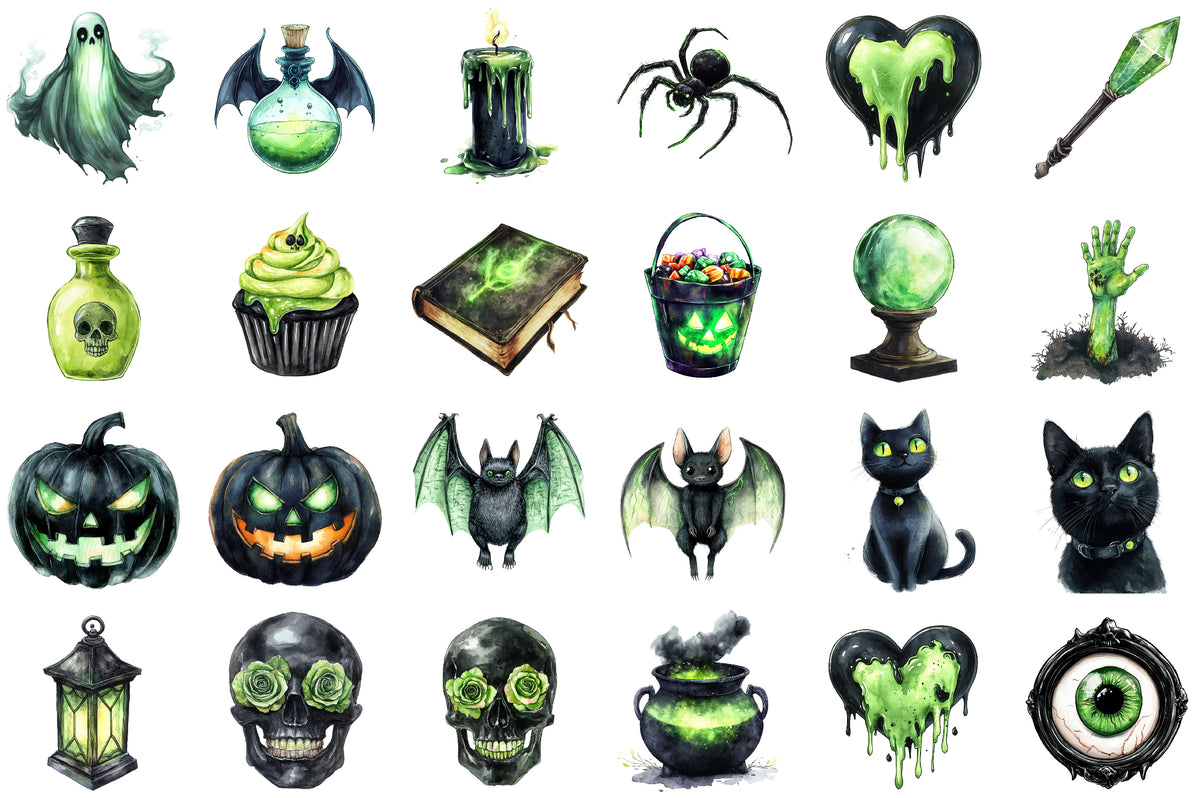 Pink Halloween Clipart Bundle Green Spooky Gothic PNG