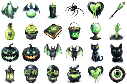 Pink Halloween Clipart Bundle Green Spooky Gothic PNG