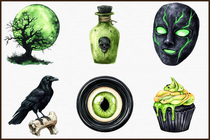 Pink Halloween Clipart Bundle Green Spooky Gothic PNG