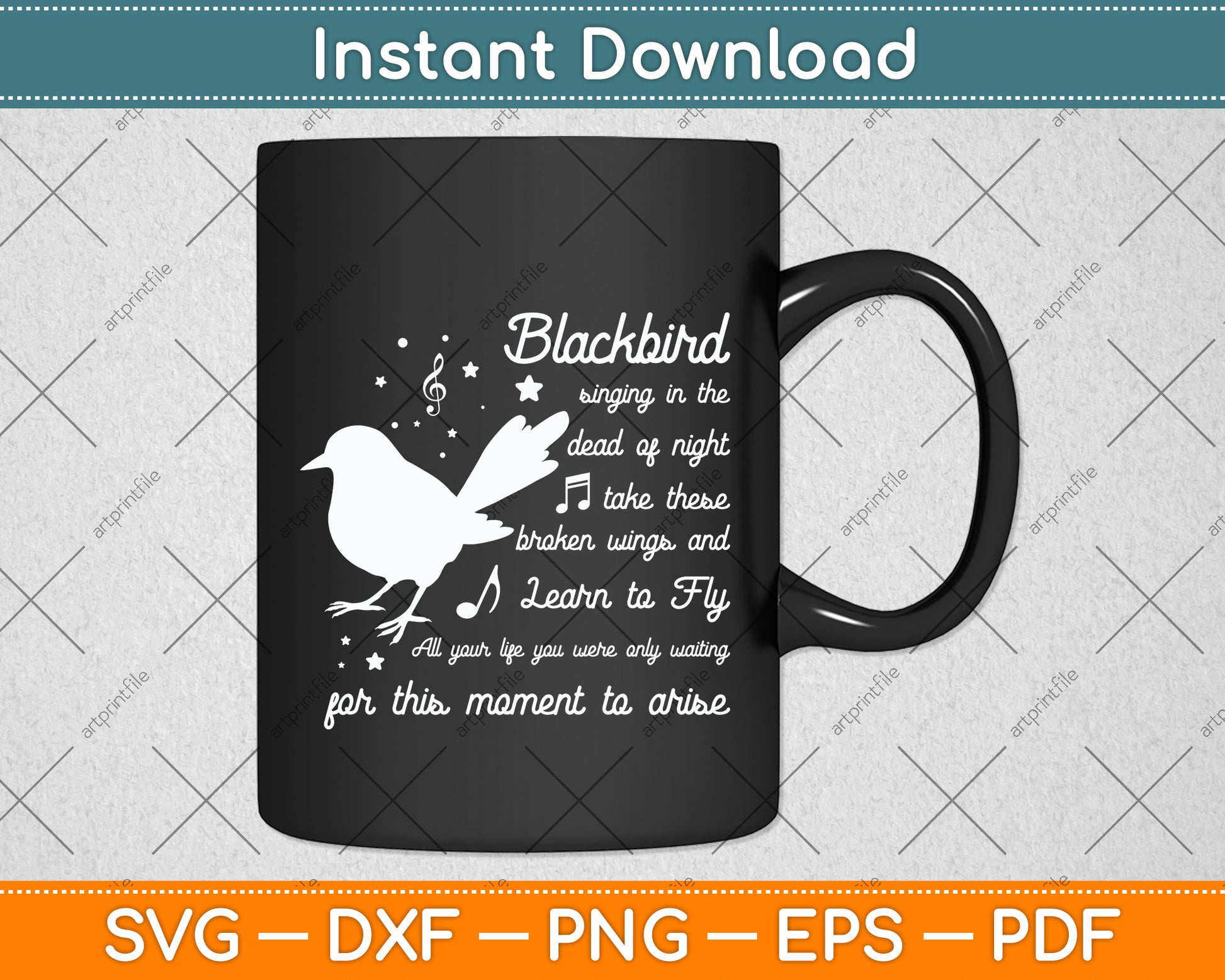 Blackbird Singing in The Dead of Night Bird Lyrics Svg Png Dxf Digital Cutting File