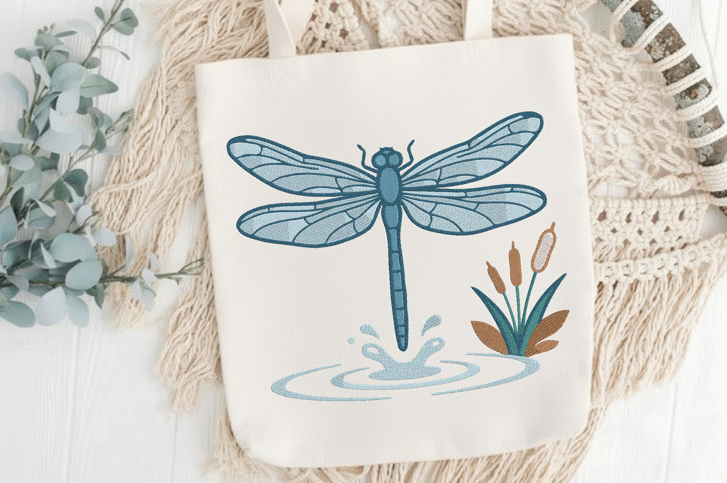 Blue Dragonfly Embroidery Design – Beautiful Blue Dragonfly Machine Embroidery Pattern, Elegant Insect & Nature Embroidery Design
