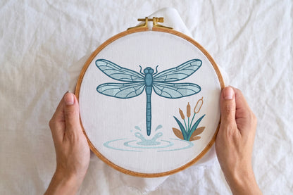 Blue Dragonfly Embroidery Design – Beautiful Blue Dragonfly Machine Embroidery Pattern, Elegant Insect & Nature Embroidery Design
