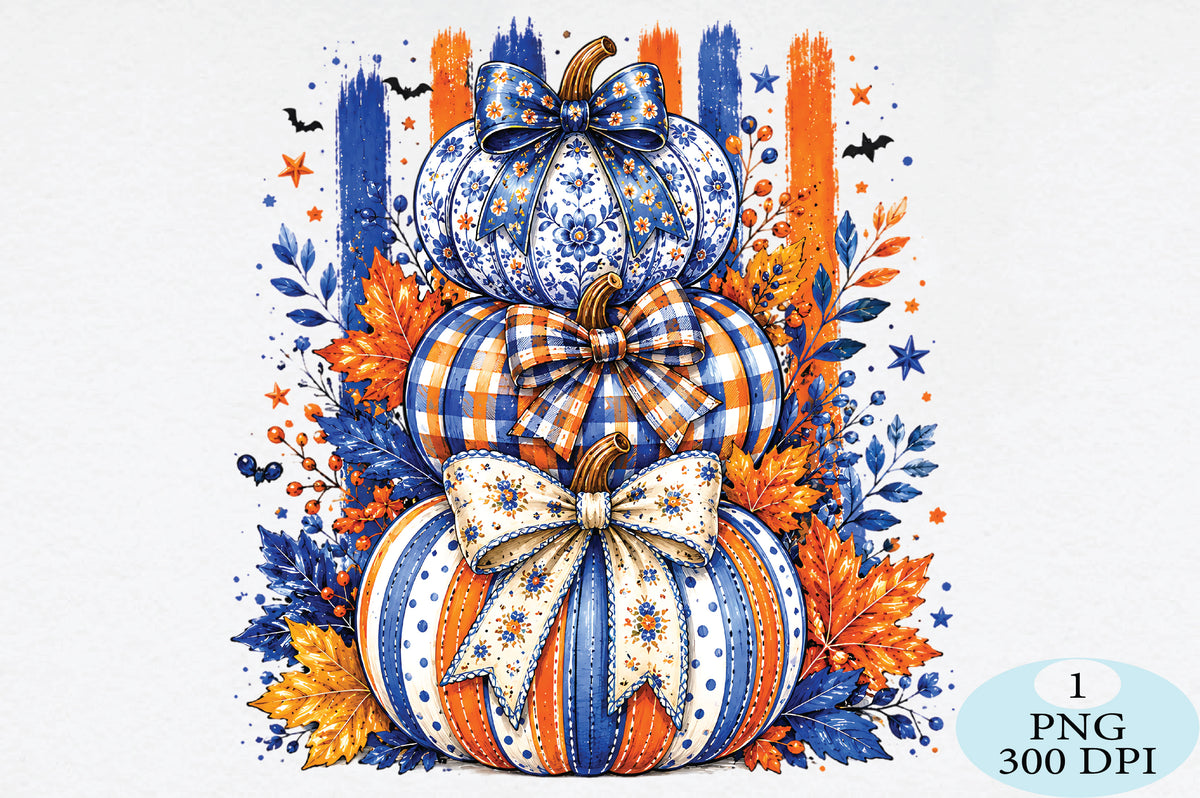 Blue Orange Fall Pumpkin Stack PNG