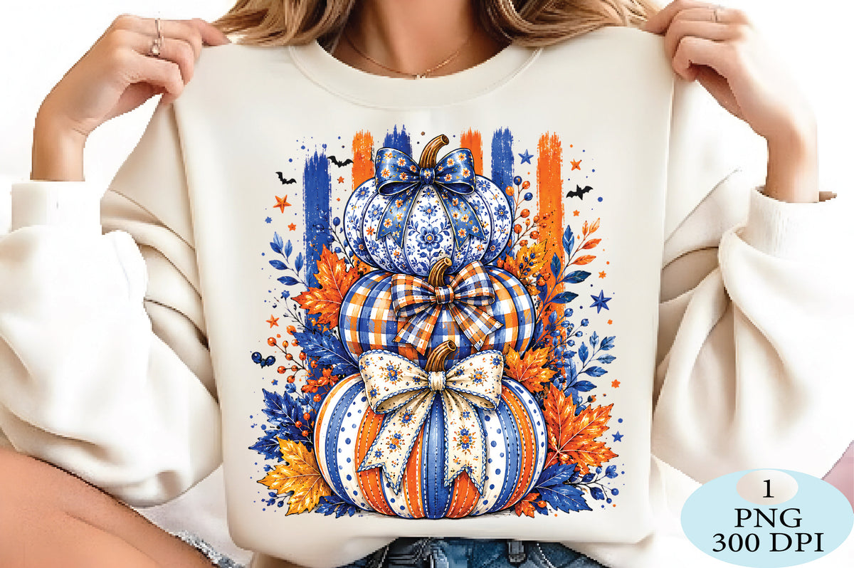 Blue Orange Fall Pumpkin Stack PNG