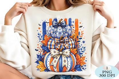 Blue Orange Fall Pumpkin Stack PNG