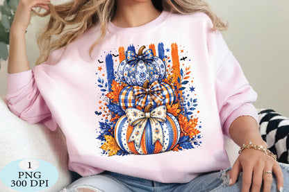 Blue Orange Fall Pumpkin Stack PNG