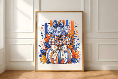 Blue Orange Fall Pumpkin Stack PNG