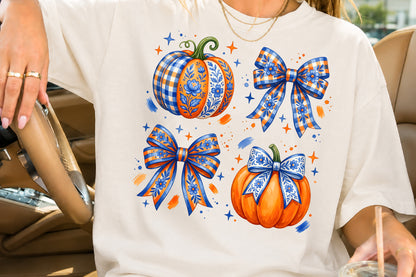 Blue Willow Coquette Pumpkin PNG Chinoiserie Fall Autumn Sublimation Design