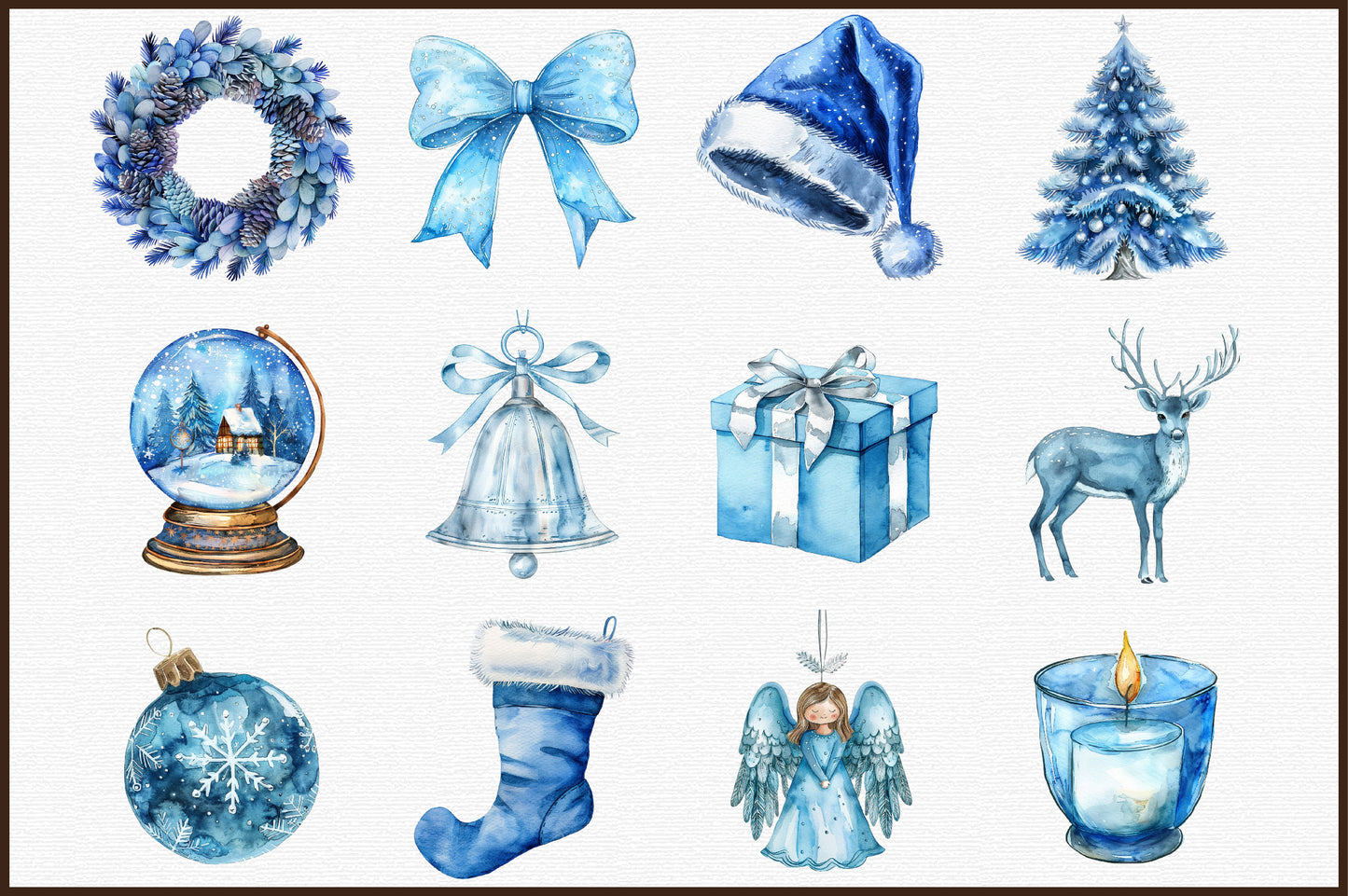 Blue Winter Christmas PNG Bundle Holiday Aesthetic Clipart