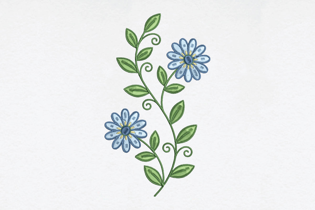 Blue Flower Vine Embroidery Design