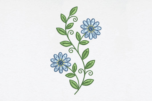 Blue Flower Vine Embroidery Design