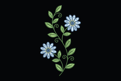 Blue Flower Vine Embroidery Design