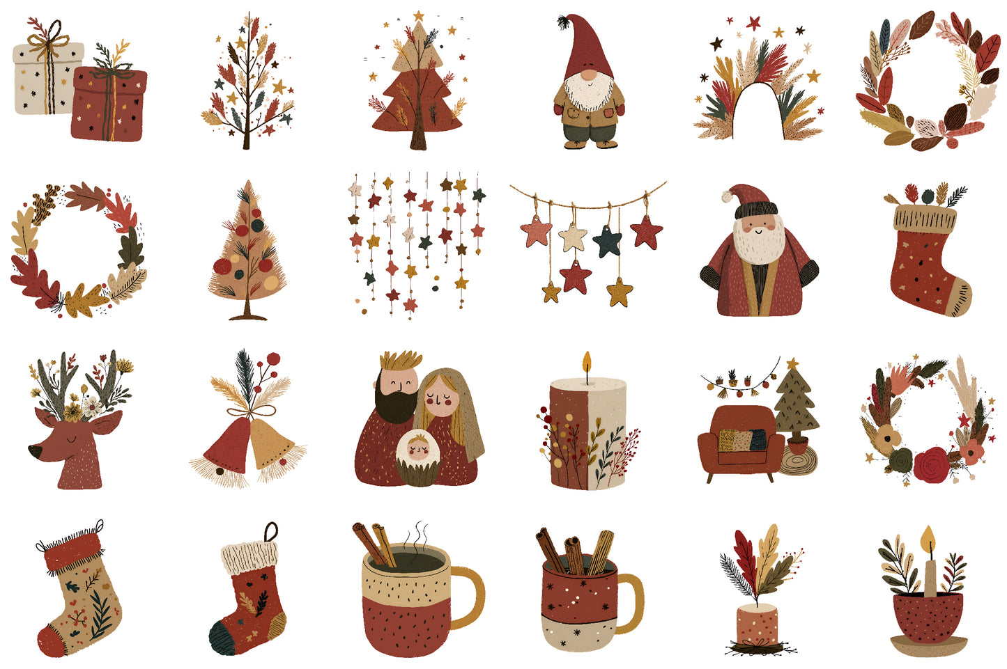 Boho Christmas Clipart PNG Bundle