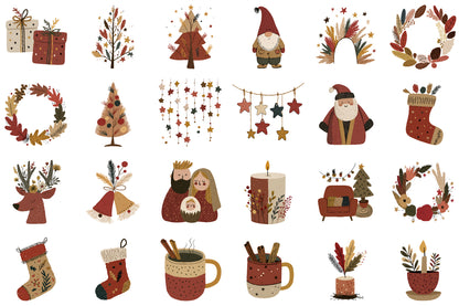 Boho Christmas Clipart PNG Bundle