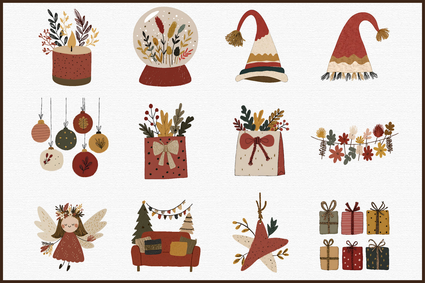 Boho Christmas Clipart PNG Bundle