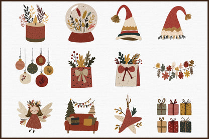 Boho Christmas Clipart PNG Bundle