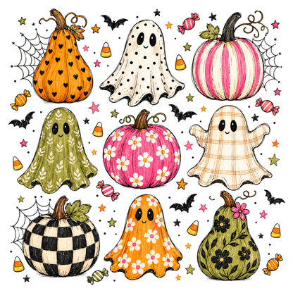Boho Halloween Ghosts Pumpkins PNG Cute Spooky Fall Sublimation