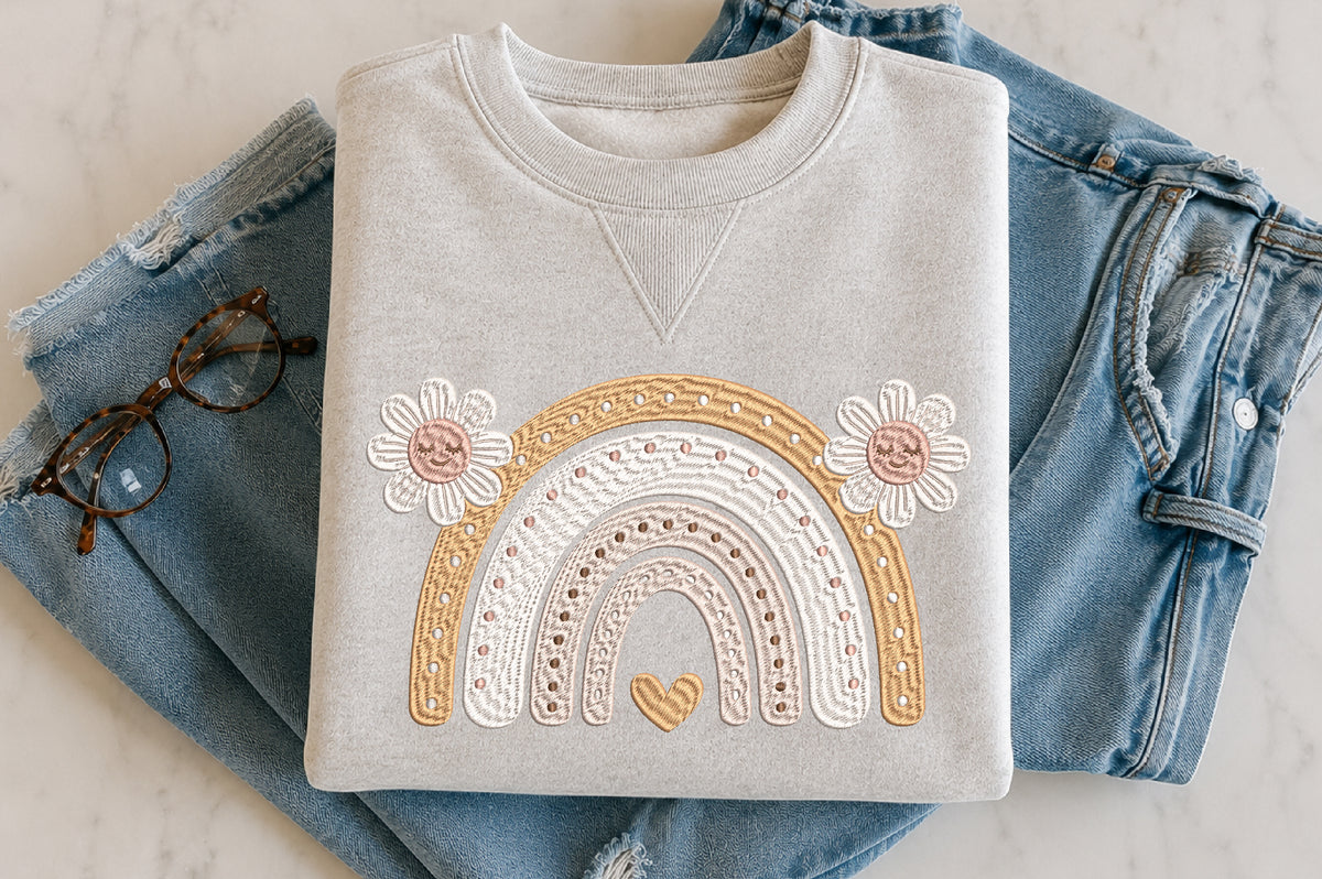 Boho Rainbow Embroidery Design – Cute Bohemian Rainbow Machine Embroidery Pattern, Colorful Modern Embroidery Design