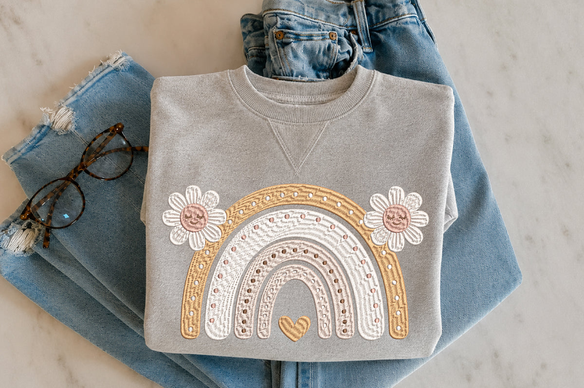 Boho Rainbow Embroidery Design – Cute Bohemian Rainbow Machine Embroidery Pattern, Colorful Modern Embroidery Design