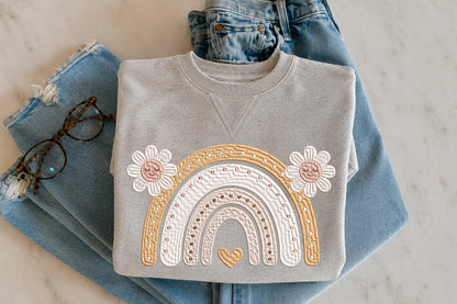 Boho Rainbow Embroidery Design – Cute Bohemian Rainbow Machine Embroidery Pattern, Colorful Modern Embroidery Design
