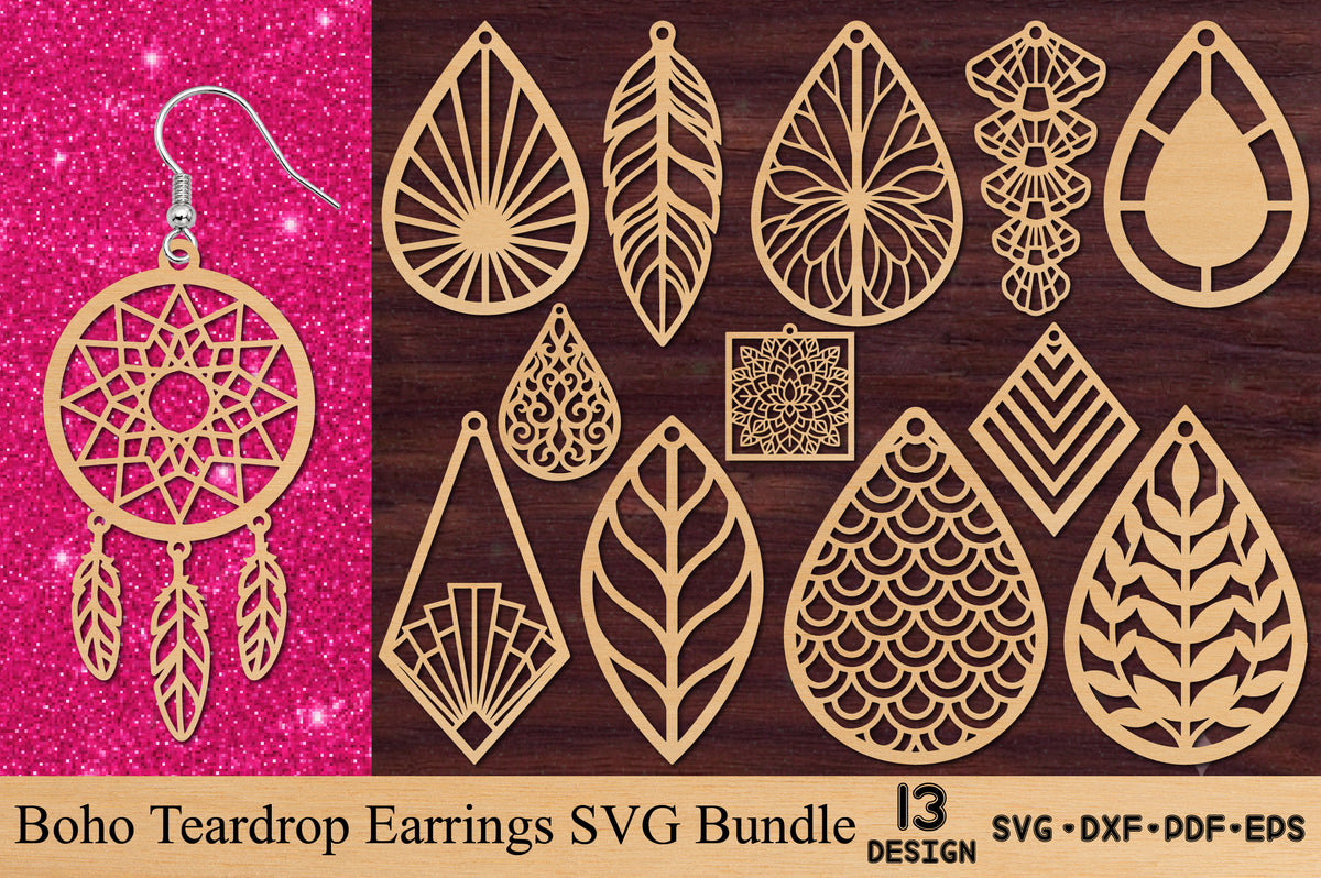 Boho Teardrop Earrings SVG Bundle – 13 Laser Cut Designs