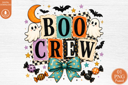 Boo Crew Halloween PNG Cute Ghost Retro Spooky Sublimation Design