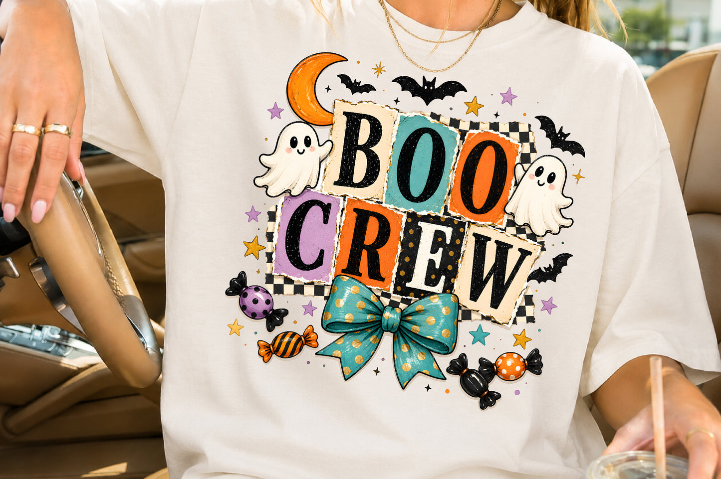 Boo Crew Halloween PNG Cute Ghost Retro Spooky Sublimation Design