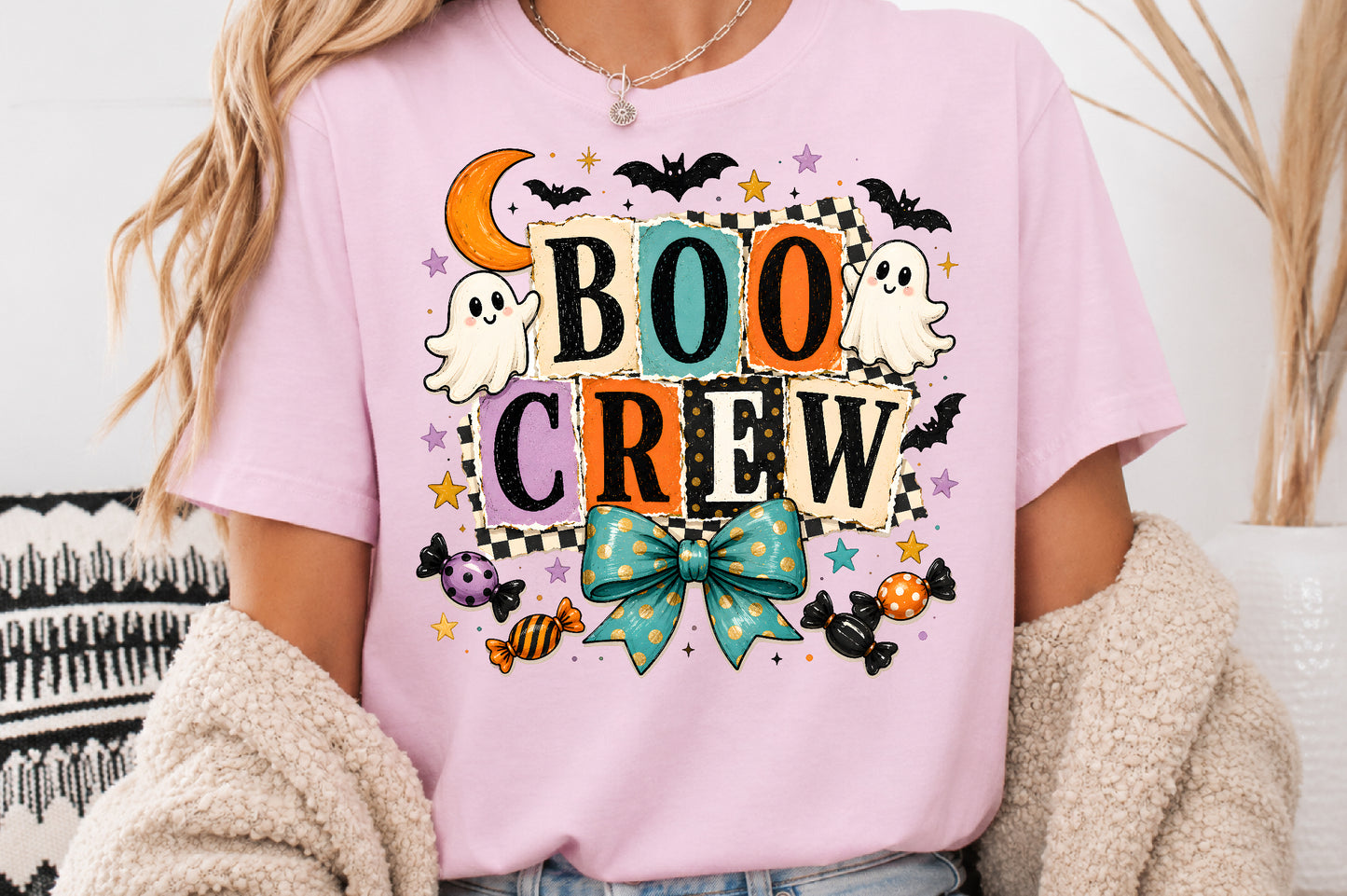 Boo Crew Halloween PNG Cute Ghost Retro Spooky Sublimation Design