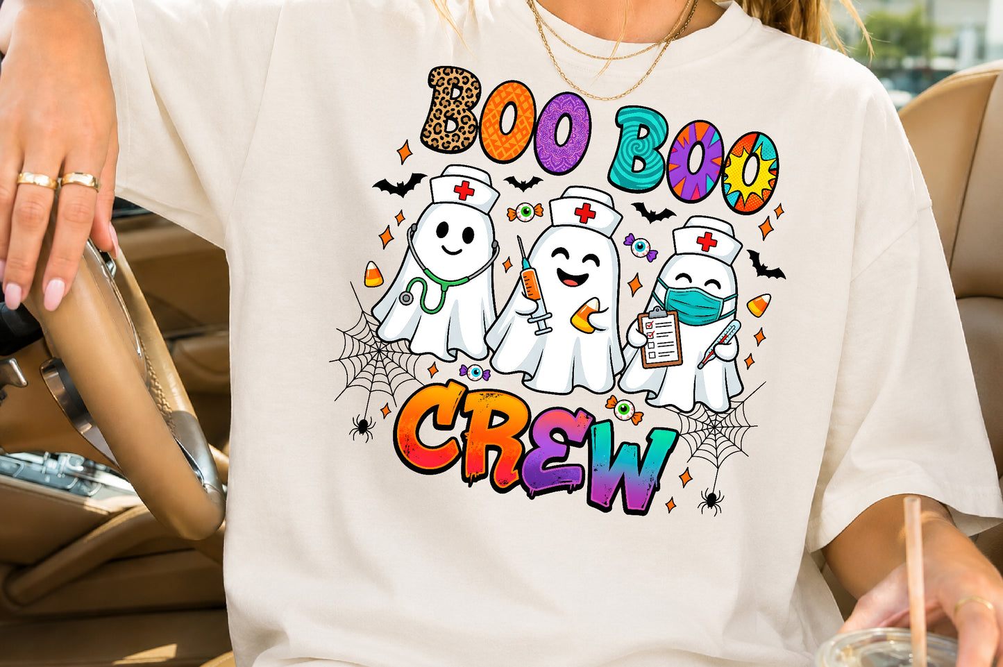 Boo Boo Crew Nurse Ghost Trio Halloween Sublimation PNG Design