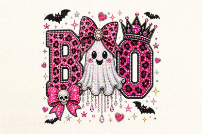 Boo Ghost Leopard Rhinestone PNG